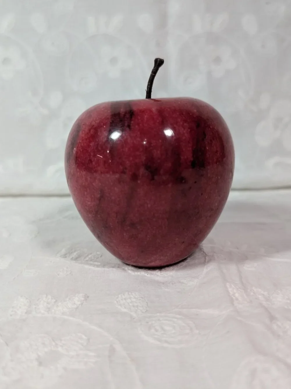 Vintage Red Marble Apple Paperweight, Unique Swirl Markings